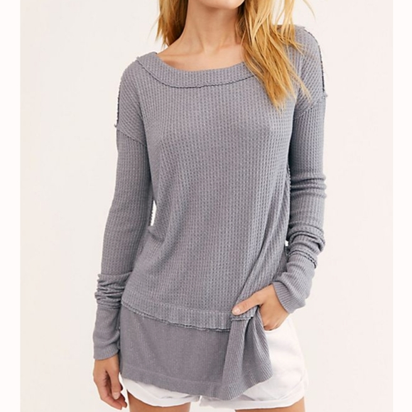 Free People Tops - Free People North Shore Thermal Long Sleeve Gray